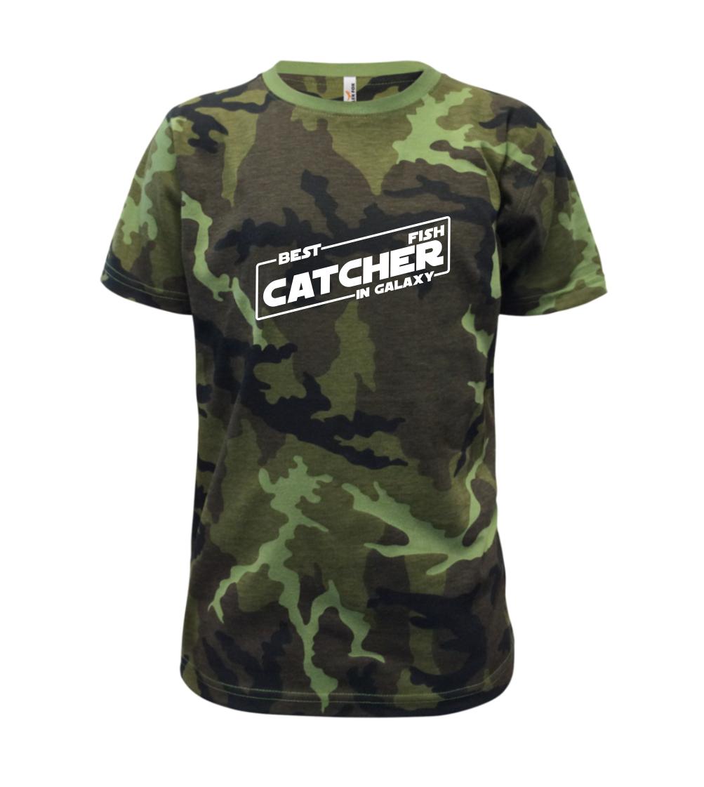 Rybaření - Best fish catcher in galaxy - Dětské maskáčové triko