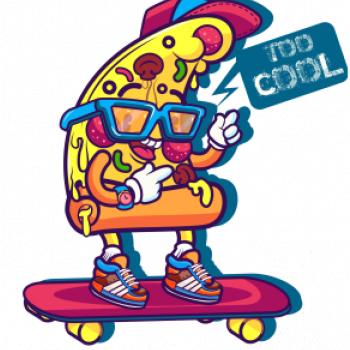 Pizza slice with skateboard