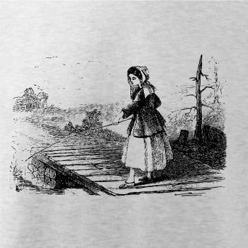 Kreslená dívka na rybách