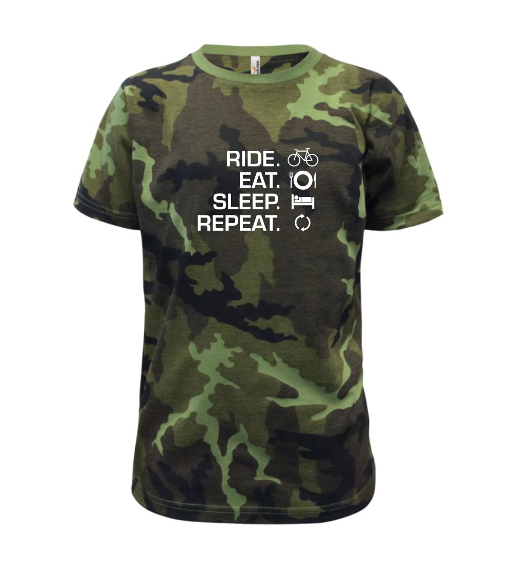 Ride Eat Sleep Repeat kolo - Dětské maskáčové triko
