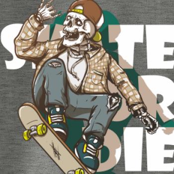 Skull riding skateboard