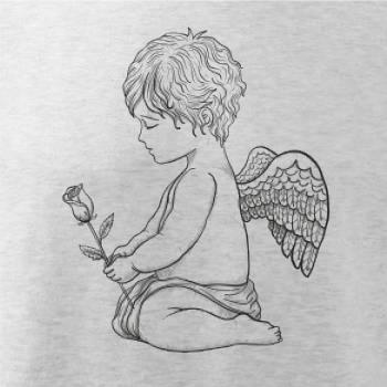 Andílek kresleny s růží