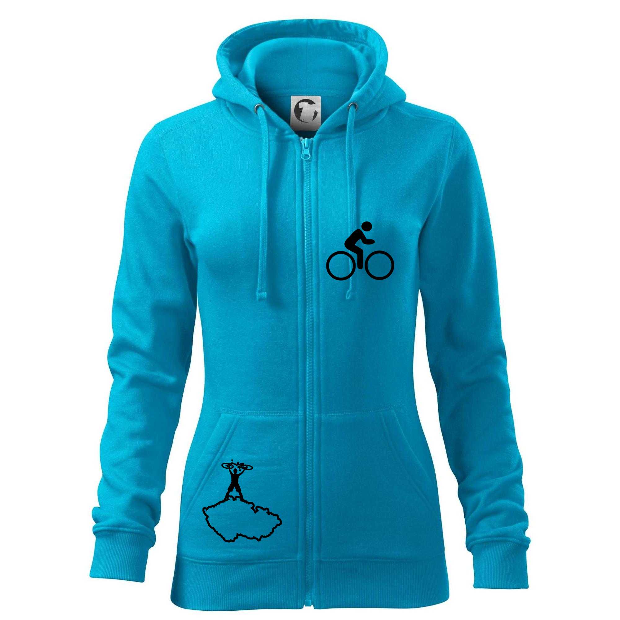 Mapa ČR + kolo na prsu - Dámská mikina trendy zipper s kapucí - XL ( Světlý tyrkys )