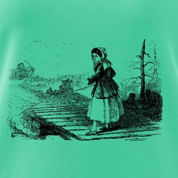 Kreslená dívka na rybách