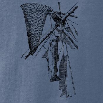 Kreslený podběrák a chycená ryba