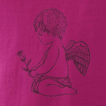 Andílek kresleny s růží