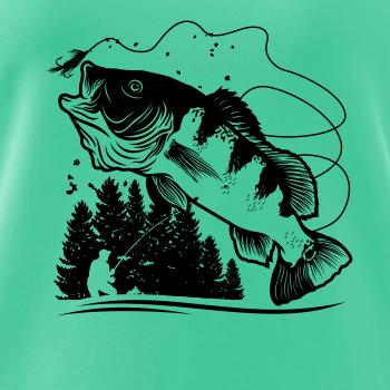 Rybář na břehu rybníka muškaří