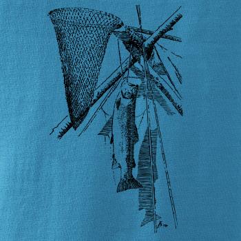 Kreslený podběrák a chycená ryba