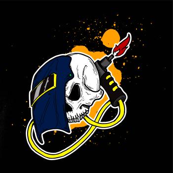 Svářeč - kreslená lebka