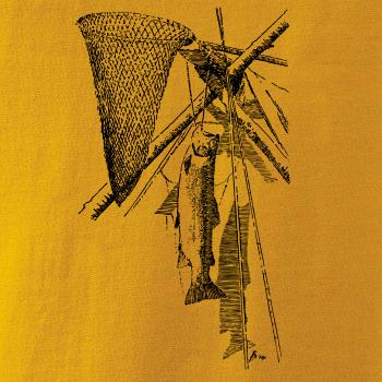 Kreslený podběrák a chycená ryba