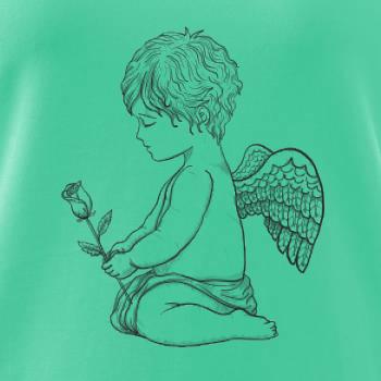 Andílek kresleny s růží