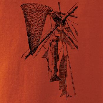 Kreslený podběrák a chycená ryba