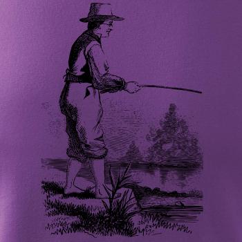 Kreslený rybář s vytaženými kalhotami