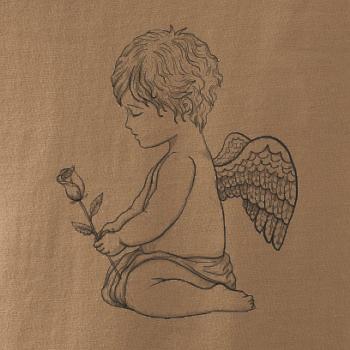 Andílek kresleny s růží