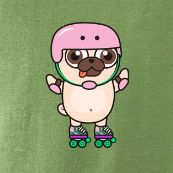 Mops a kolečkové brusle