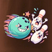 Bowling vtipná koule honí vystrašené kuželky