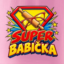 Super babička komiksový znak s válečkem a brýlemi