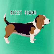 Basset hound pes s nápisem