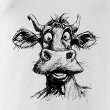 Černobílá karikatura světlá kráva hlava