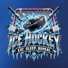 Hokejový puk s hokejkami eat sleep repeat
