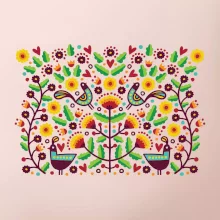 Folklor - barevně kvetiny obdélník