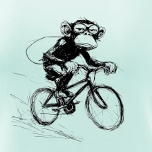 Opice s batohem na kole