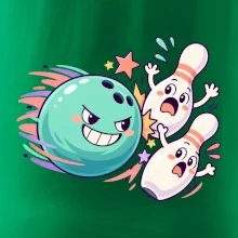 Bowling vtipná koule honí vystrašené kuželky