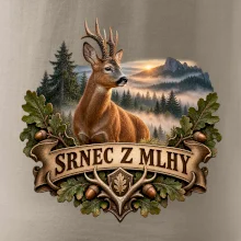 Srnec z mlhy při východu slunce