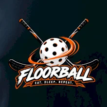 Florbalové hokejky s děrovaným míčkem eat sleep repeat