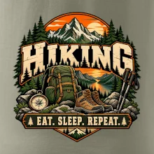 Turistický batoh v horách eat sleep repeat