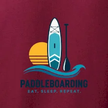 Paddleboard s pádlem při západu slunce eat sleep repeat
