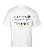 Elektrikář - hlavní jistič - Nápis na zádech