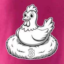 Kuře sedící na bitcoinovém hnízdě