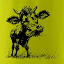 Černobílá karikatura kráva stojící