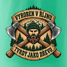 Dřevorubec vyroben v říjnu s překříženými sekerami