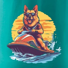 Německý ovčák na vodním skútru