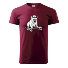 Černobílý buldok na skateboardu