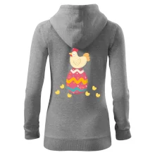 Slepice sedící na velikonočním vejci