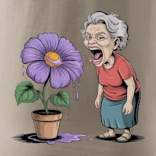 Stará paní plive na fialu