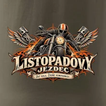 Listopadový motorkář se strojem a ohnivými křídly