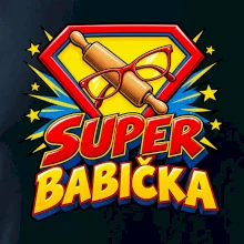 Super babička komiksový znak s válečkem a brýlemi
