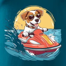 Jack russell teriér na vodním skútru Jack russell teriér na vodním skútru