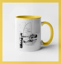 Kreslený rybář s podběrákem