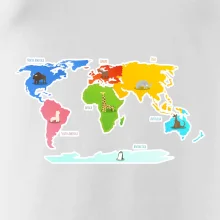 Světové kontinenty s názvy a zvířátky