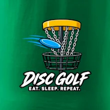 Discgolfový koš s letícím diskem eat sleep repeat