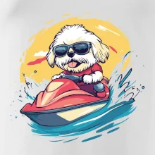 Lhasa Apso na vodním skútru