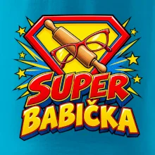 Super babička komiksový znak s válečkem a brýlemi