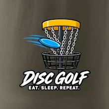 Discgolfový koš s letícím diskem eat sleep repeat