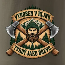 Dřevorubec vyroben v říjnu s překříženými sekerami