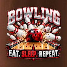 Bowlingová koule a kuželky eat sleep repeat